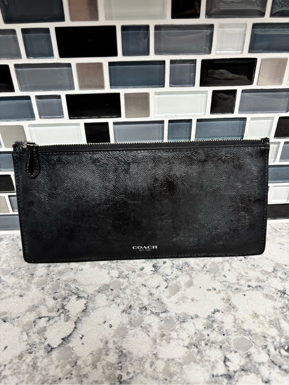 Coach Black Leather Logo Wristlet Clutch with White Print - Picture 9 of 13